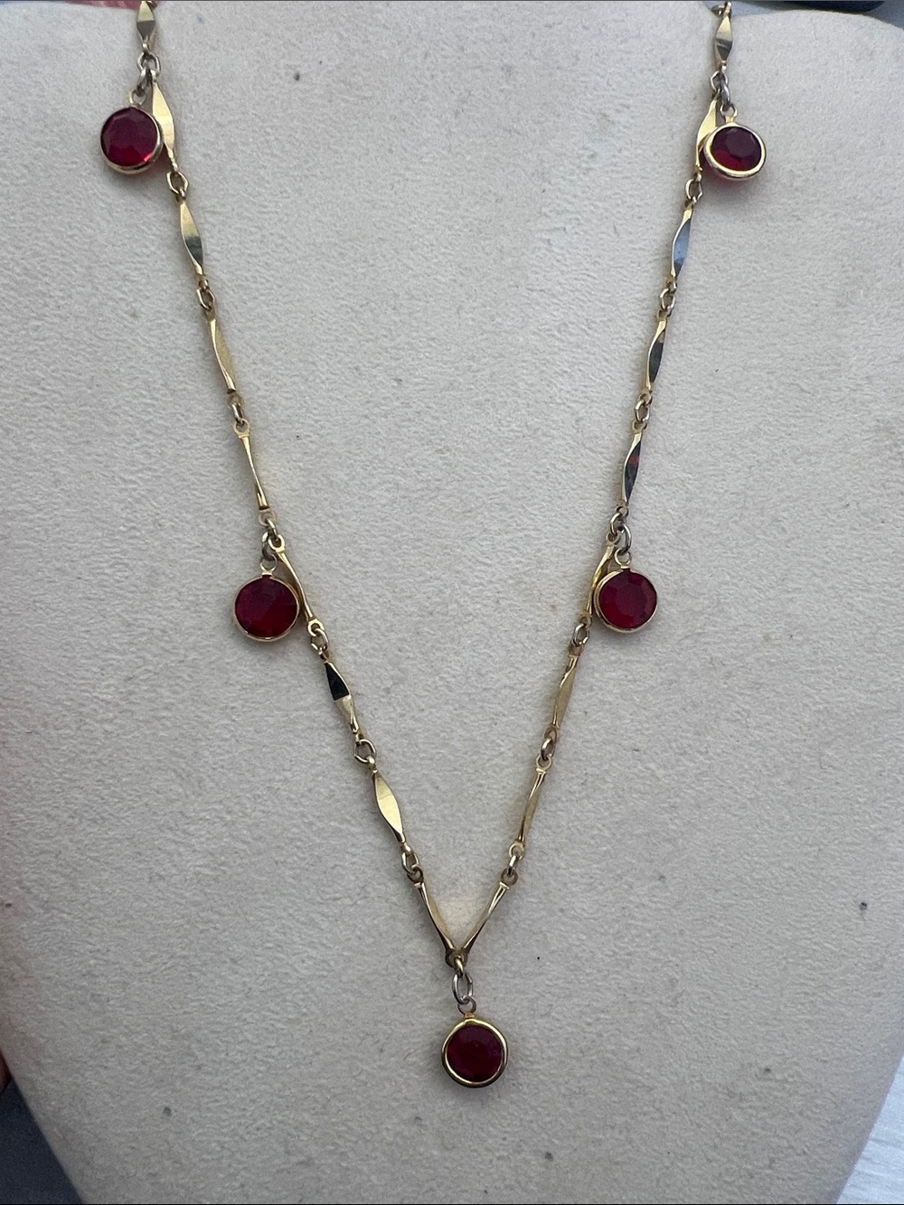 Gold Chain Necklace with Red Gem Accents